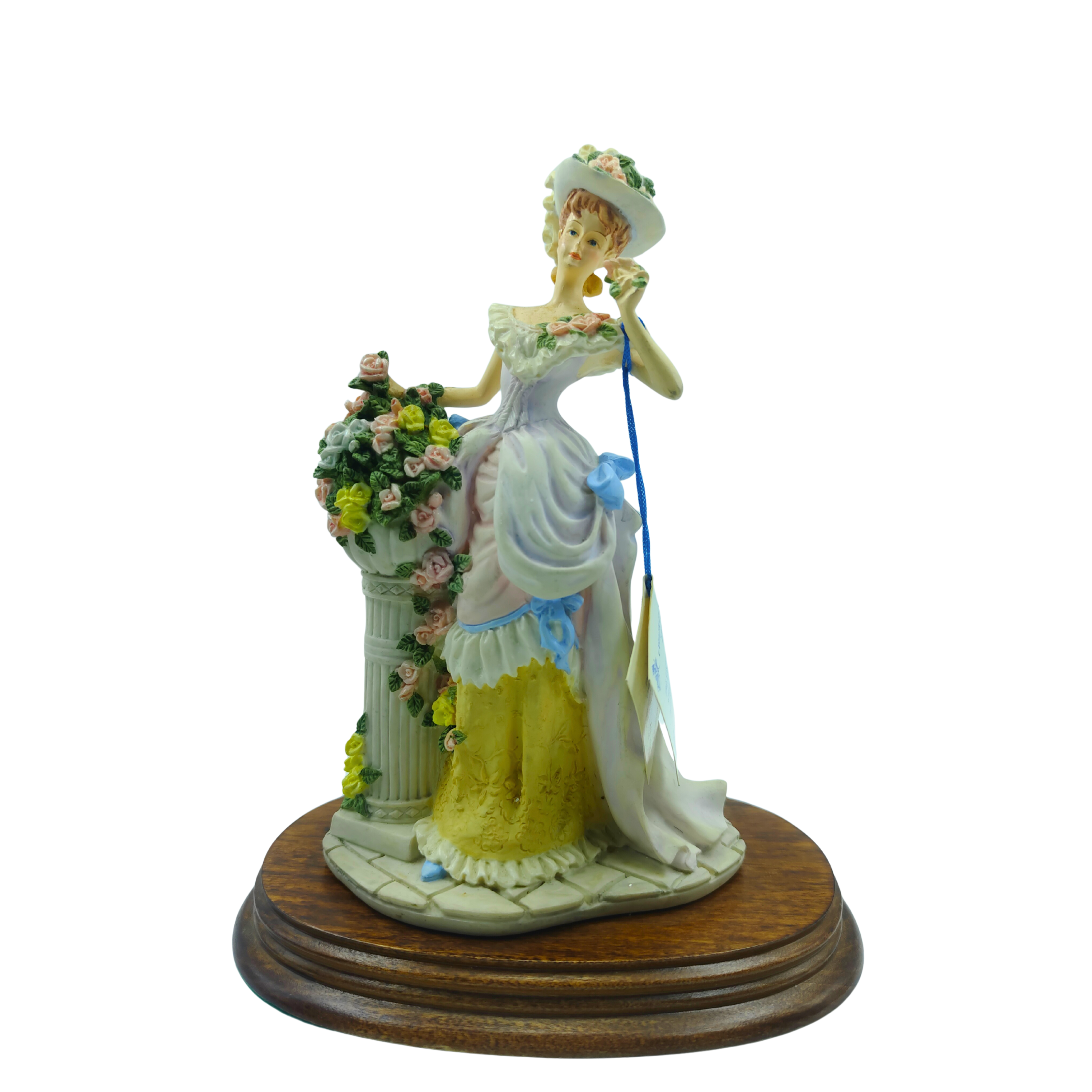 Elegant Vintage Lady Figurine with Floral Basket – Decorative Porcelain Statue