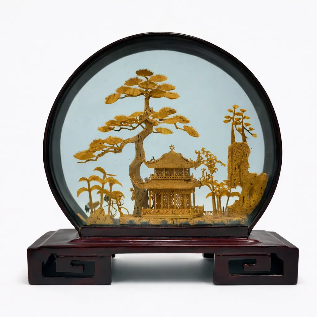 Vintage Chinese Cork Carving Diorama