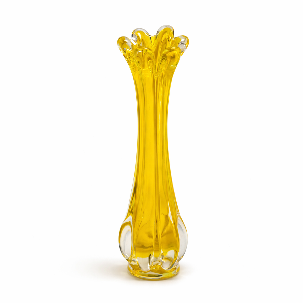 Mid Century Modern Pale Yellow Swung Glass Vase