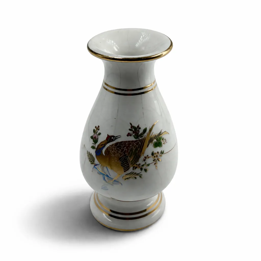 Vintage Neofitou Greek 24K Gold Peacock Vase