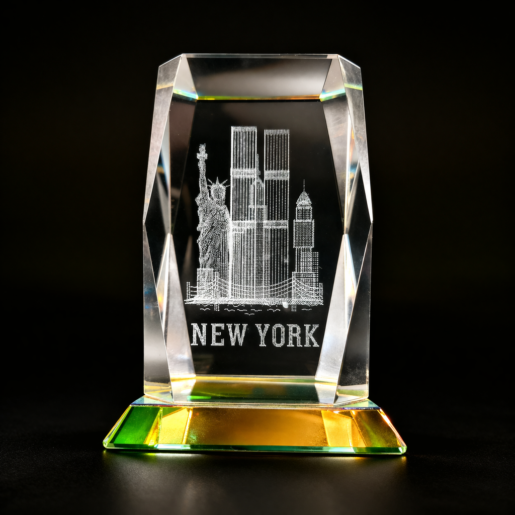 3D Laser Etched Crystal New York Skyline Souvenir