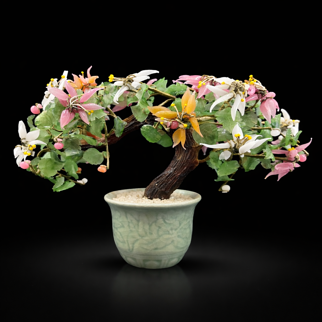 Vintage Jade Agate Glass Bonsai Tree