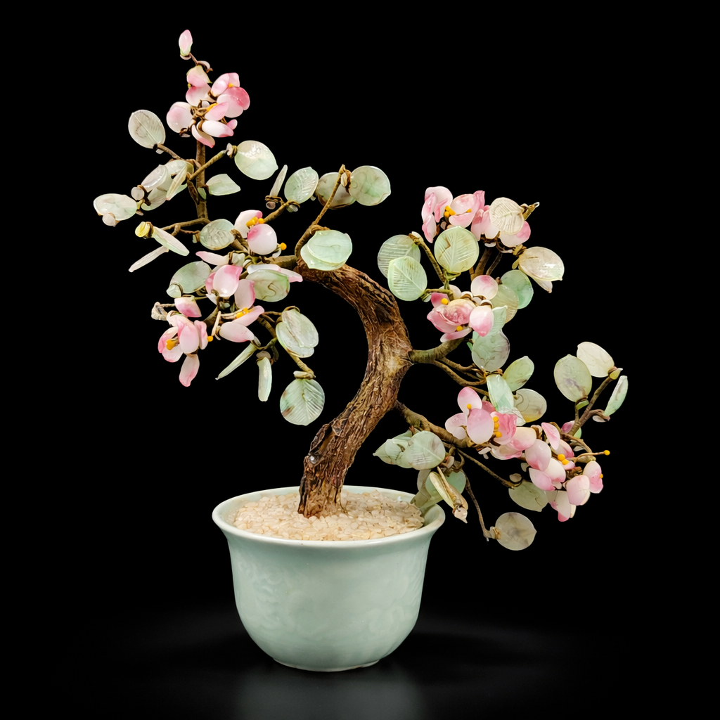 Vintage Jade And Glass Bonsai Tree Sculpture