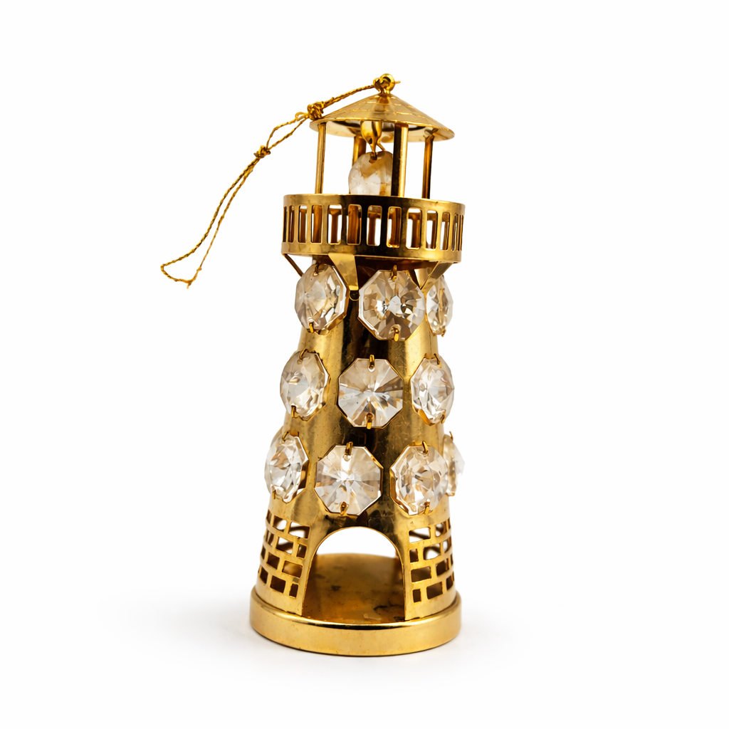 Gold-Plated Crystal Lighthouse Ornament